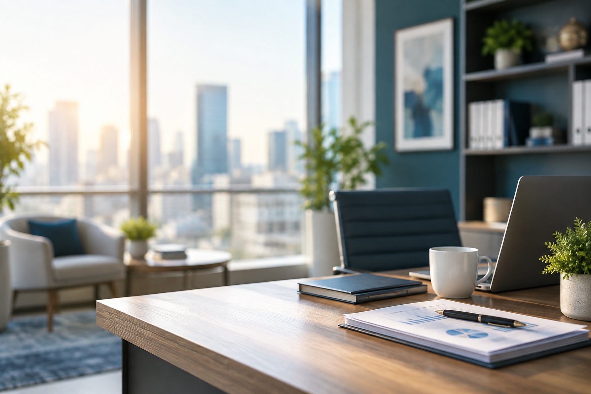 Modern accounting office with city view